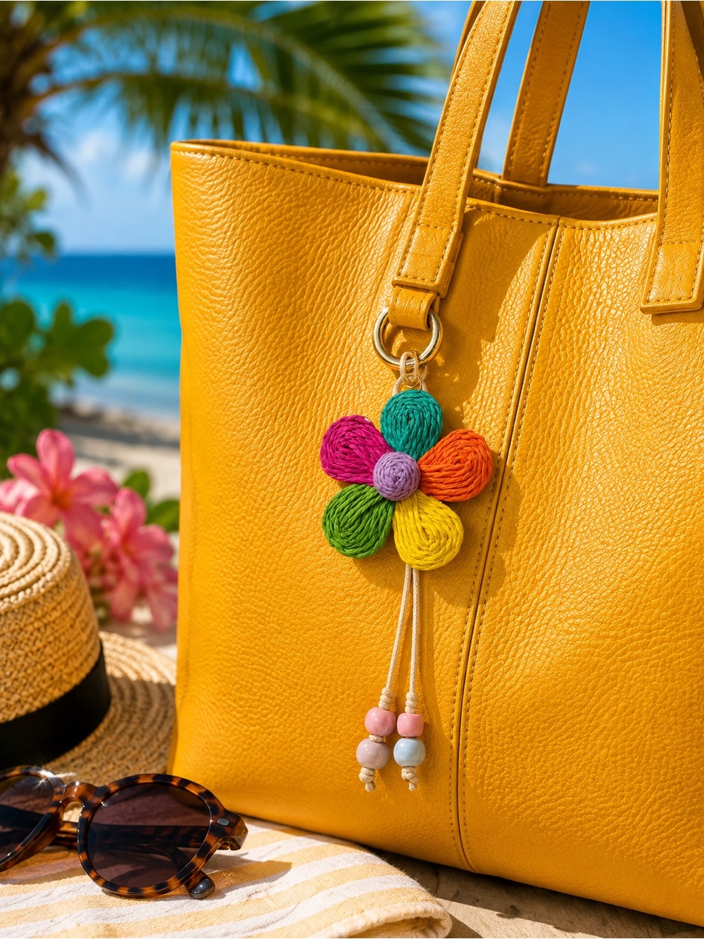 Colorful Woven Flower Bag Charm Keychain